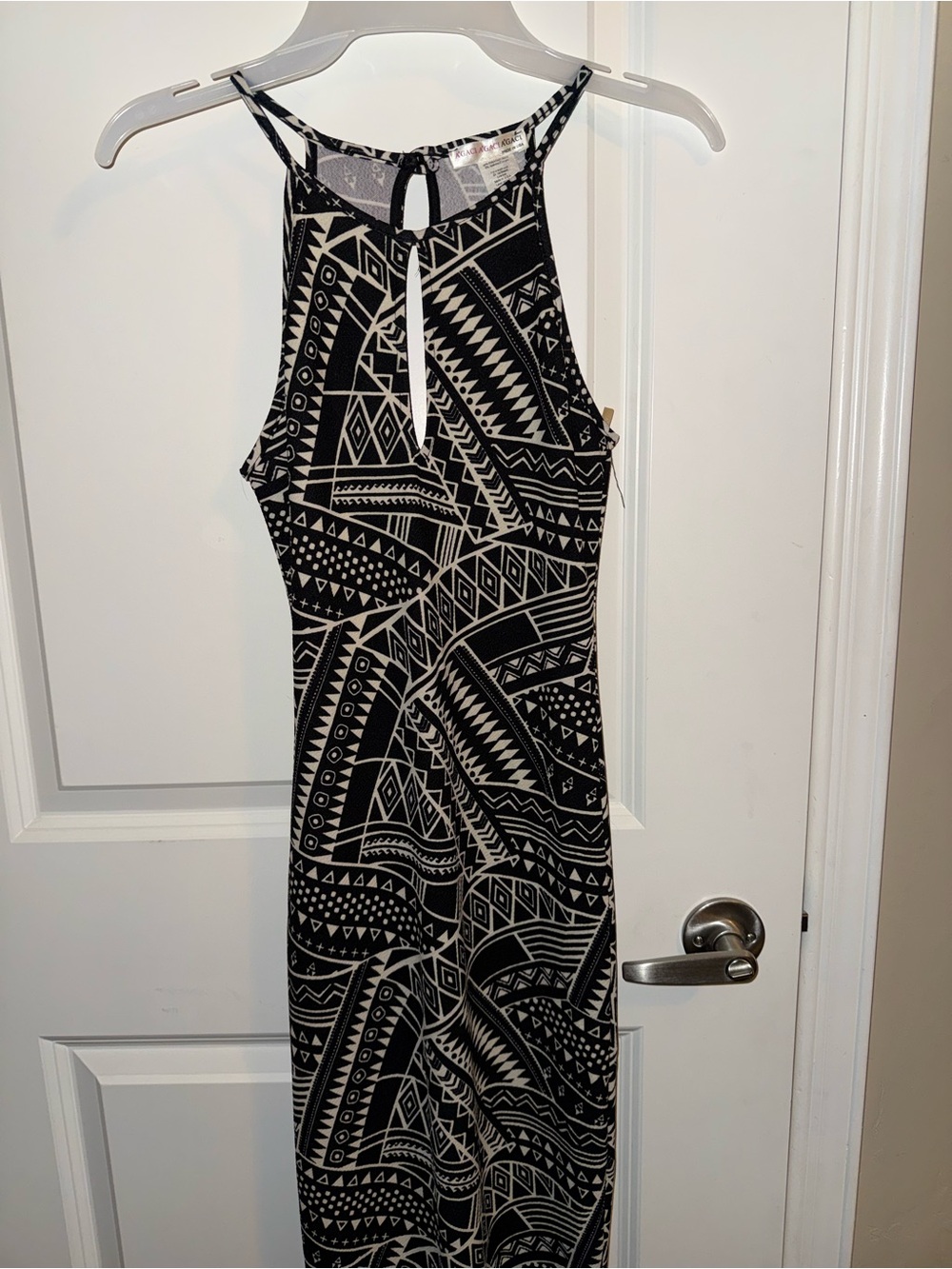 Black & Cream Geo Print Halter Maxi Dress